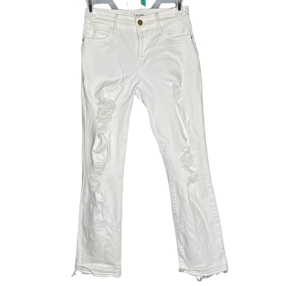 Frame Denim Le High Straight white distressed ripped women’s size 23 high rise - Picture 4 of 10